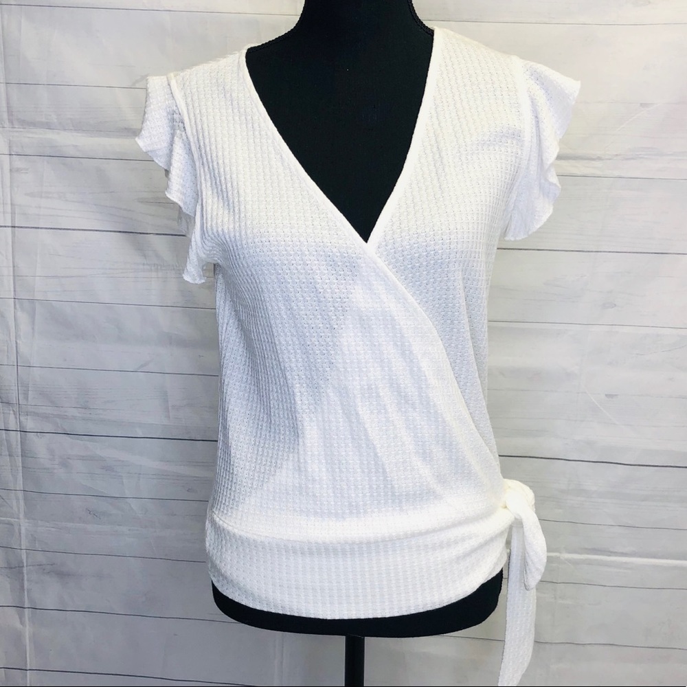 Francesca’s Ivory Wrap Top - Picture 2 of 7